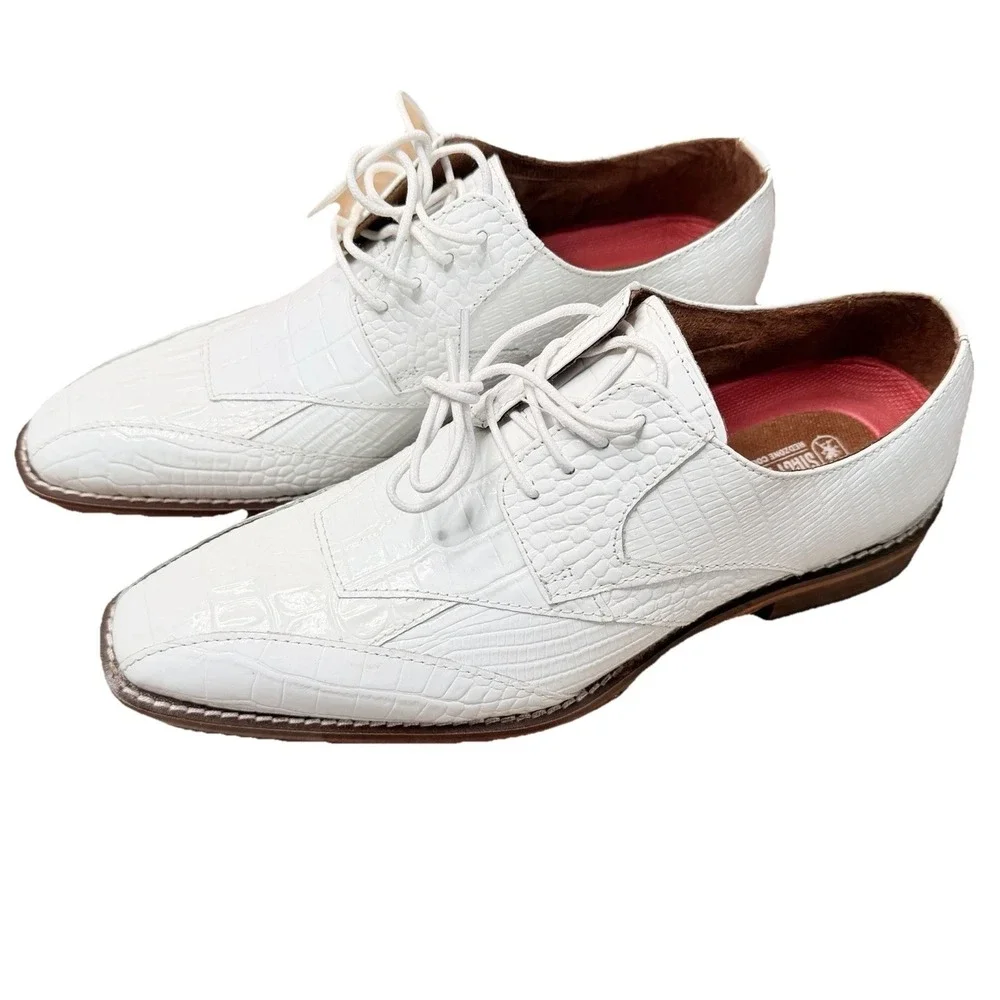 Stacy Adams Tristano Modified Bike Toe‎ Oxford Shoes White 25694-100 SZ-7 M